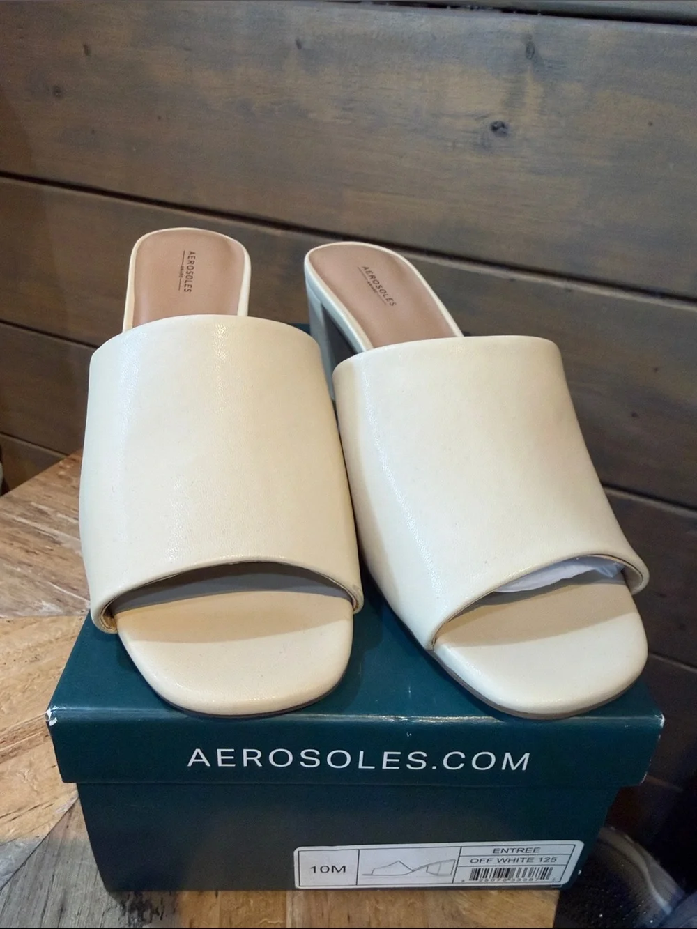 AEROSOLES Cream Open-Toe Block Heel Mules